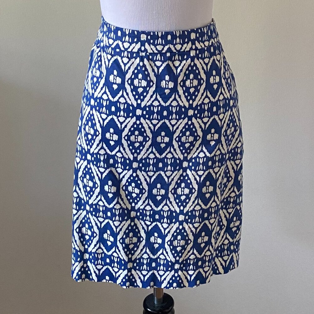 J. Crew The Pencil Skirt Blue Ikat Print – Size 6